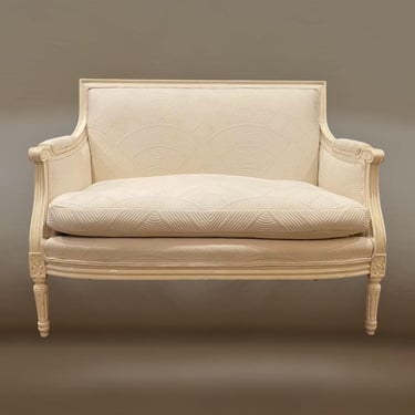 Louis XVI  style loveseat , painted frame with carved fluted legs  c. 1930 