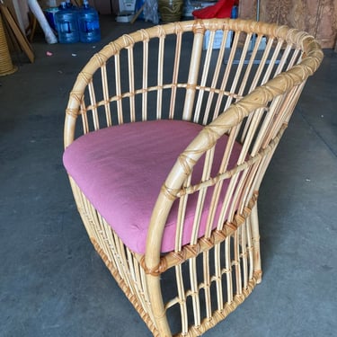 Restored Stick Rattan Spindle Barrel Lounge Armchair 