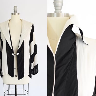 Rare 1960s/1970s Sheilagh Brown for Quorum Jacket | M | 60s/70s Black and White Rayon Top | Designer 