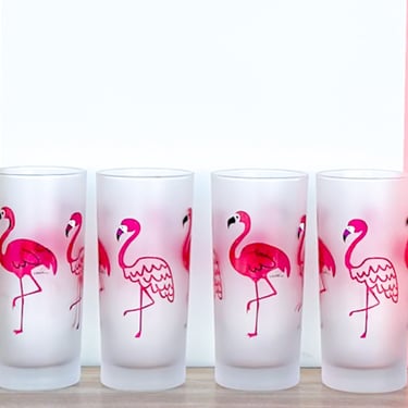 Set of Four Culver Frosted Flamingo Glassware