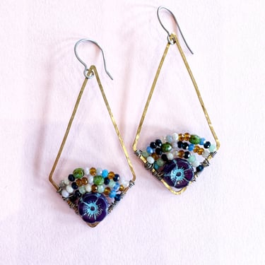 Gold diamond with beaded arches earrings