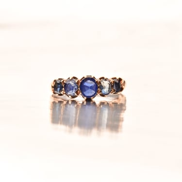 Antique Five-Stone Natural Sapphire Ring In 14K Gold, Half-Eternity Engagement Ring, Estate Jewelry, 7 US 