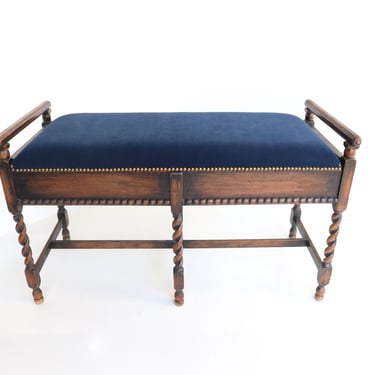 Antique Upholstered Entryway Shoe Bench Storage Bench End Of Bed Bench Sewing Bench Barley Twist Large Ottoman Piano Bench Window Bench 1900 