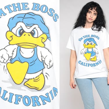 California Duck Shirt 00s I'm The Boss TShirt Graphic Cartoon Animal T Shirt Vintage 2000s Funny Joke Shirt White Medium 