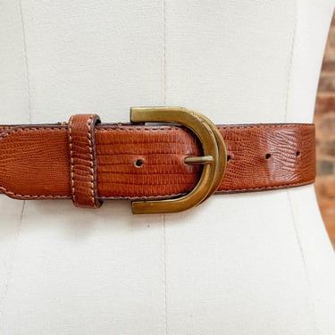 wide brown alligator belt | 80s 90s vintage Liz Claiborne leather statement belt 