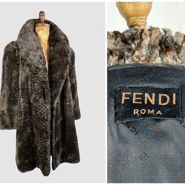 FENDI Roma Vintage 80s Sheared, Cut Textured Beaver Fur Coat | 1980s I Magnin Luxury Glam Designer Jacket Outerwear Overcoat | Size Medium 