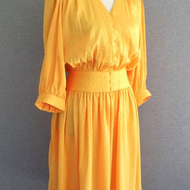 Saffron Yellow - 1990s - Drop Waist - Fit and Flare - by Halmode Petites - Marked size 10 