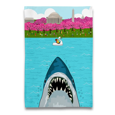 Jaws at Potomac River &#8211; Cherry Blossom Tea Towel