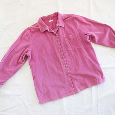 90s Baggy Pink LL Bean Corduroy Button Up Shirt Large - Vintage 1990s Grunge Solid Color Oversized Long Sleeve Cord Pocket Shirt Unisex 