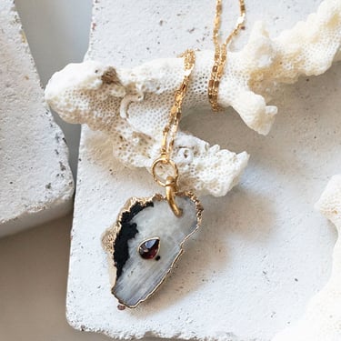 Gold Vermeil Large Moonstone Slice Pendant Necklace