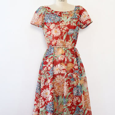 California Burgundy Floral Dress S/M