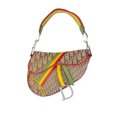 Dior Beige Rasta Logo Saddle Bag