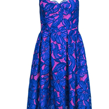 Lilly Pulitzer - Hot Pink &amp; Blue Lace Pleated Fit &amp; Flare Dress Sz 00