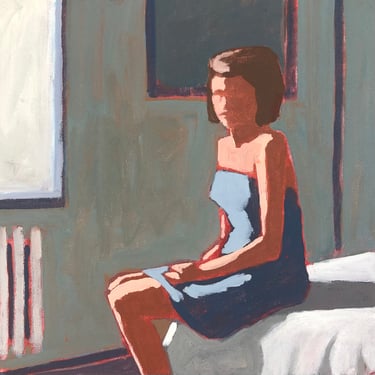 Woman in Window #12 - Original Acrylic Painting on Canvas 10 x 10, michael van, gallery wall, hopper, downtown, figurative 