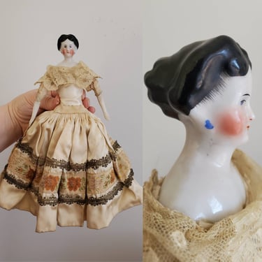 Antique Doll With Bun Waterfall Hairstyle and Wispy Hairline - 9.25