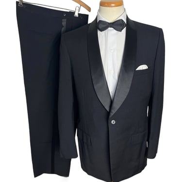 Vintage 1950s Wool 2pc Shawl Collar Tuxedo ~ 40 R ~ Rockabilly Suit ~ Wedding ~ Tux ~ 