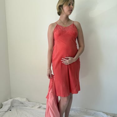 Hand Dyed Coral Silk Spaghetti Strap Slip