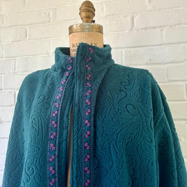 1990's L/XL Teal Fleece Zip Up Sweater 