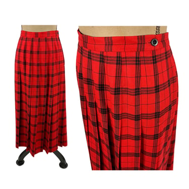 90s Red Plaid Skirt Medium, Winter Wool Maxi Skirt, Pleated Long Skirt, High Waisted A Line, Academia 1990s Clothes Women Vintage Pendleton 