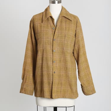 Puritan Aqua wool shirt | Vintage 60s mustard olive wool plaid shirt | 1960s long sleeve plaid shirt 