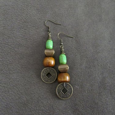 Asian coin earrings, green 