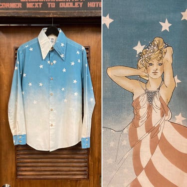 Vintage 1970’s “Kennington” Star Liberty Pin-Up Girl Mod Disco Ombré Shirt, 70’s Button Down, Vintage Clothing 