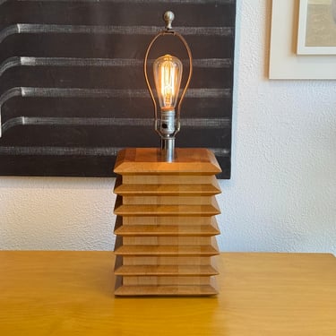 Vintage Stacked Wood Lamp by George Kovacs
