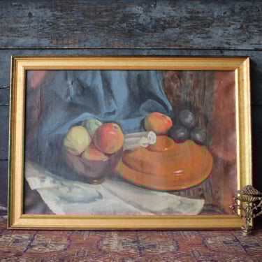 Antique Still Life Oil on Canvas Painting Still Life With Fruit Ethelwyn C. Bradish, Paris 1922 