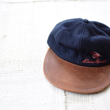 Vintage Leather Fishing Lure Eddie Bauer Sport Snapback Baseball Hat | Made in USA | 