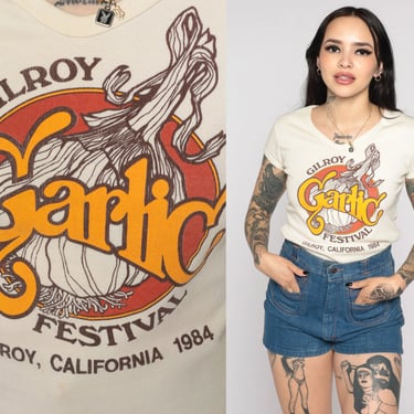 Gilroy Garlic Festival Shirt 1984 Shirt Vintage California T Shirt 80s Travel Graphic Single Stitch Tee 1980s Cream Baby Tee Food Small S 