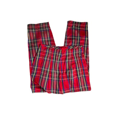 Vintage British Khaki Robert Lighton Red Plaid Tartan Silk Cigarette Slim Pants, Size 10 