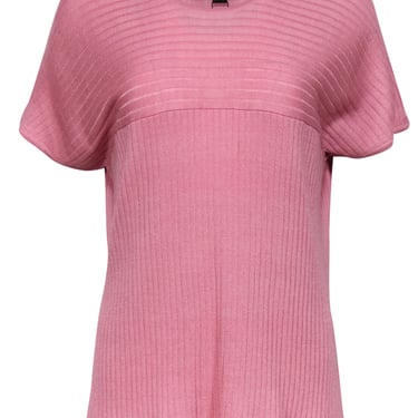 St. John - Pink Ribbed Short Sleeve Knit Top Sz XL