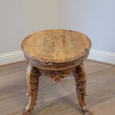 Swedish Renaissance Revival Carved Birch Piano Stool Side Table, 19th Century 