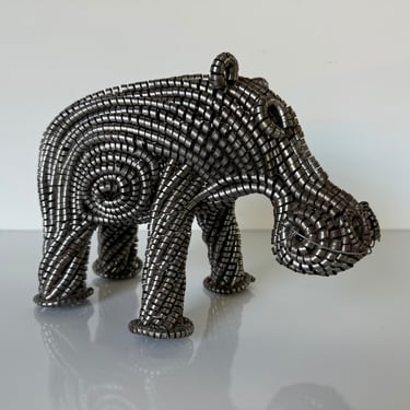 Vintage Recycled Metal Shaving Hippo Sculpture 