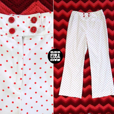 Fun Vintage 60s 70s White Red Polka Dot Cotton Pants by White Stag 