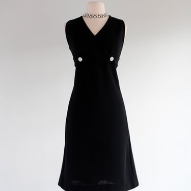 Vintage 1960's Little Black Mod Knit Shift Dress by Rontini / M