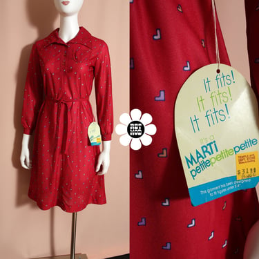 Deadstock Vintage 70s Burgundy Red Shirt Dress with Arrow Pattern 