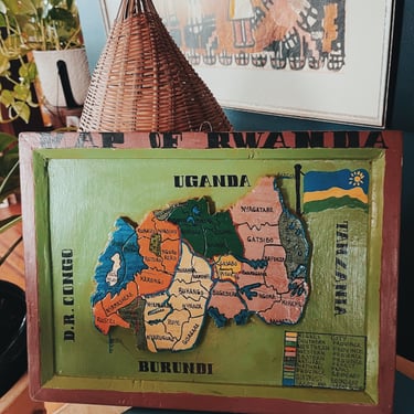 Vintage Rwandan Hand-Painted Map