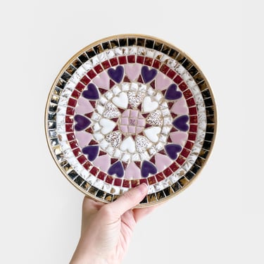Mosaic Heart Tile Aluminum Dish/Bowl Mid-century Modern Decor Valentine Gift 