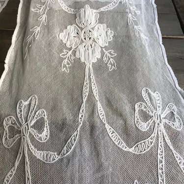 French Tulle Lace Curtain Panels, Appliqué, Period Project, Chateau Decor 