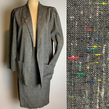 Vintage 80’s Gray Multi Colored  Skirt Suit Size Medium 