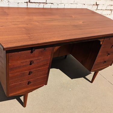 Mid Century Danish Modern Teak Double Sided Desk 