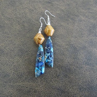 Mosaic blue imperial jasper earrings, silver 