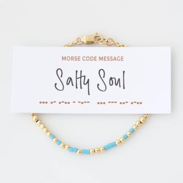 Salty Soul Morse Code Bracelet, Beach Lover Gift, Waterproof Jewelry, Coastal Vibes Bracelet, Hidden Message for Ocean Girl or Surfer Babe 