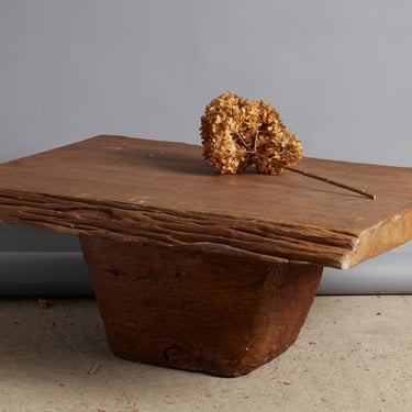 Thick Top Single Board Natural Teak Pedestal Base Coffee Table