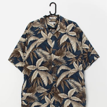 Vintage blue Hawaiian shirt with palm leaf pattern - Large 