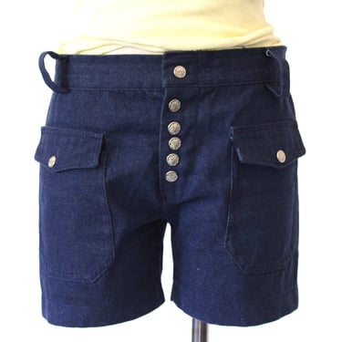 1960s Hip Hugger Denim Shorts by Bobbie Brooks - Vintage 60s Snap Front Jean Shorts - Size 4 - 6 