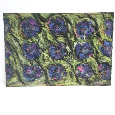 Graphic original chalk art on paper | chartreuse, hot pink, purple | abstract roses | modern art 