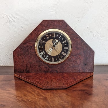 Vintage Burled Wood Clock Bookend 