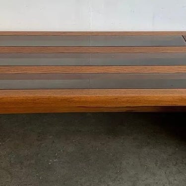 1970’s Two Tone Oak and Glass Coffee Table 
